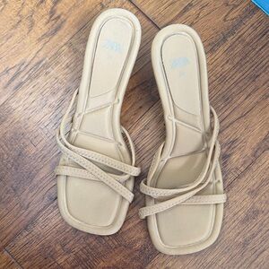 Zara Neutral Beige Strappy Square-Toe Mules